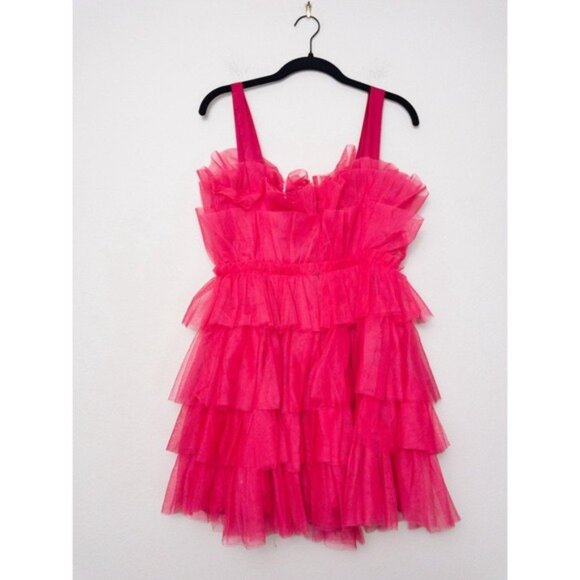 NWT Storia Tulle Tiered Mini Dress M Pink Babydoll Ruffle - Picture 8 of 10